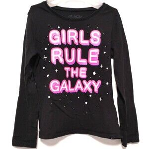 Girls 5/6 Black Long Sleeve Shirt Girls Rule Graphic Tee Youth Small Quote Top
